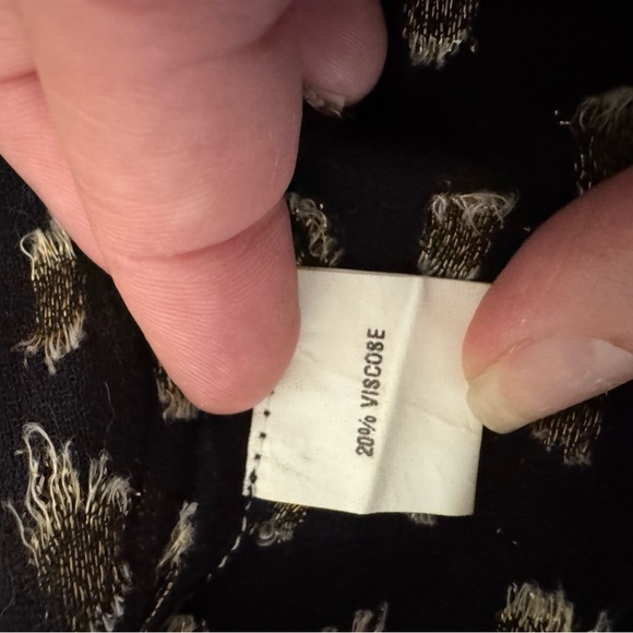 Anthropologie Bl^nk‎ Sheer Black Tie Neck Long Sleeve Top with Gold Polka Dots - Picture 8 of 9